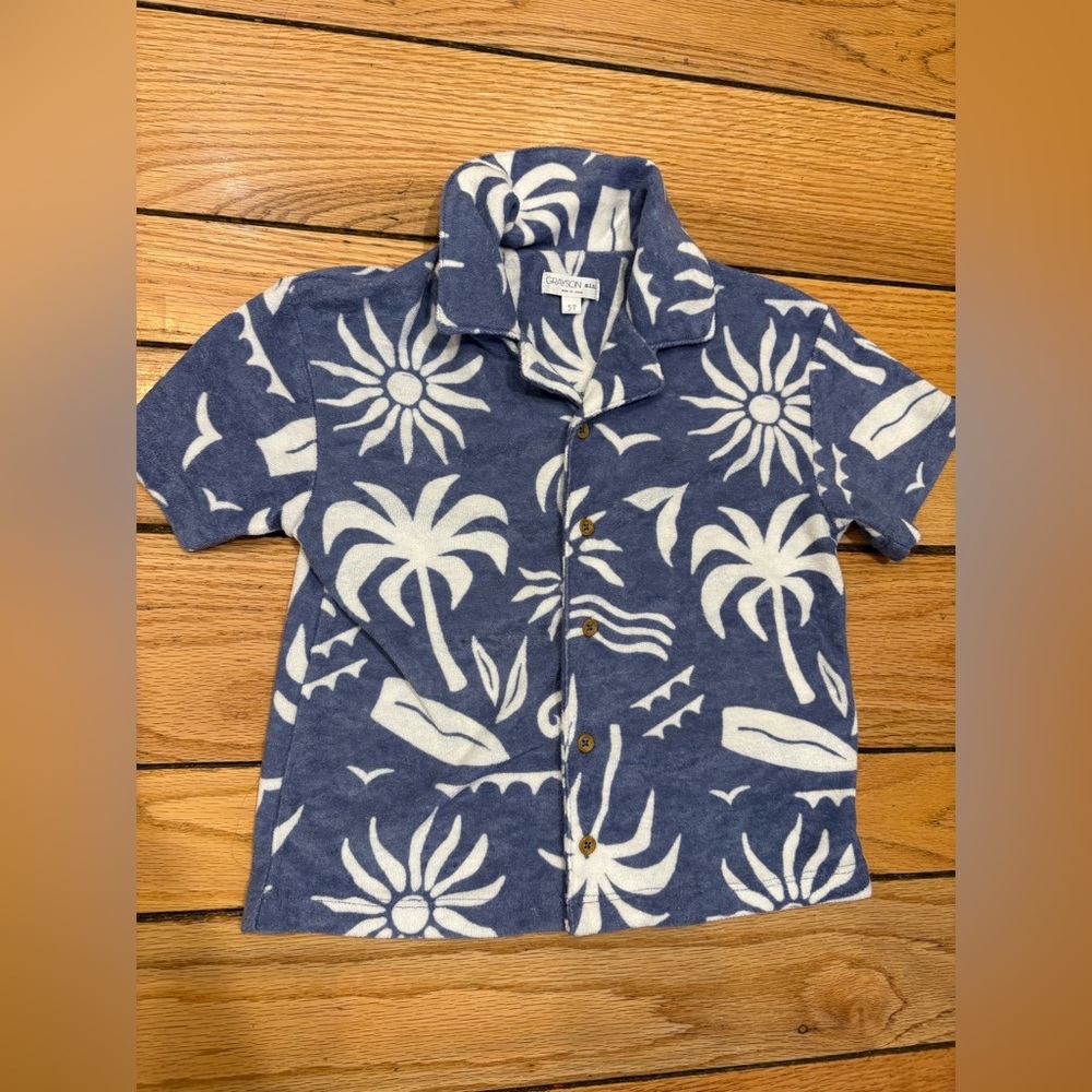 Grayson Mini Boys Terry Cloth Blue and White Beach Shirt 5T